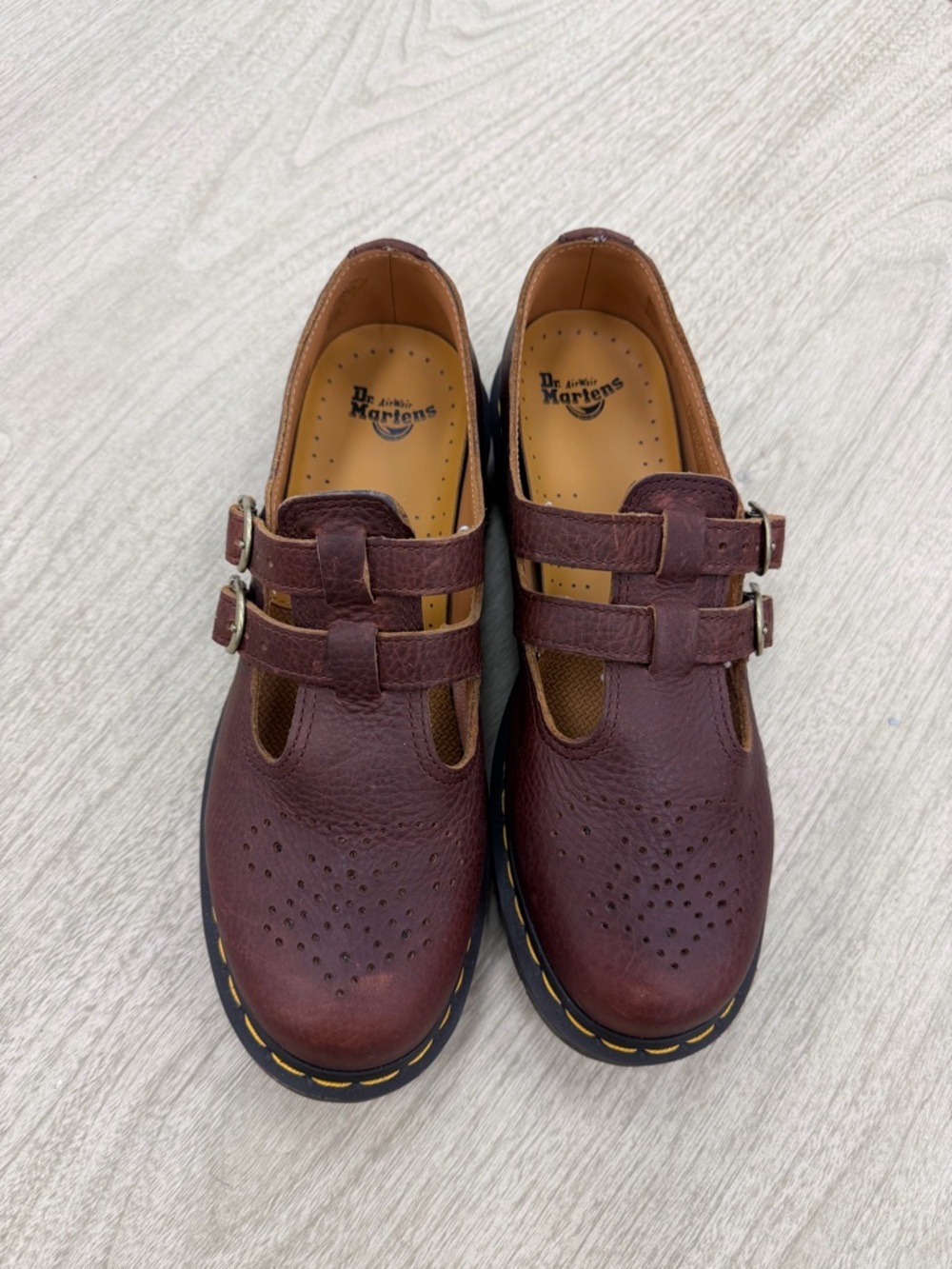 Dr. Martens Burgundy Leather Mary Jane Shoes with Tan Insole